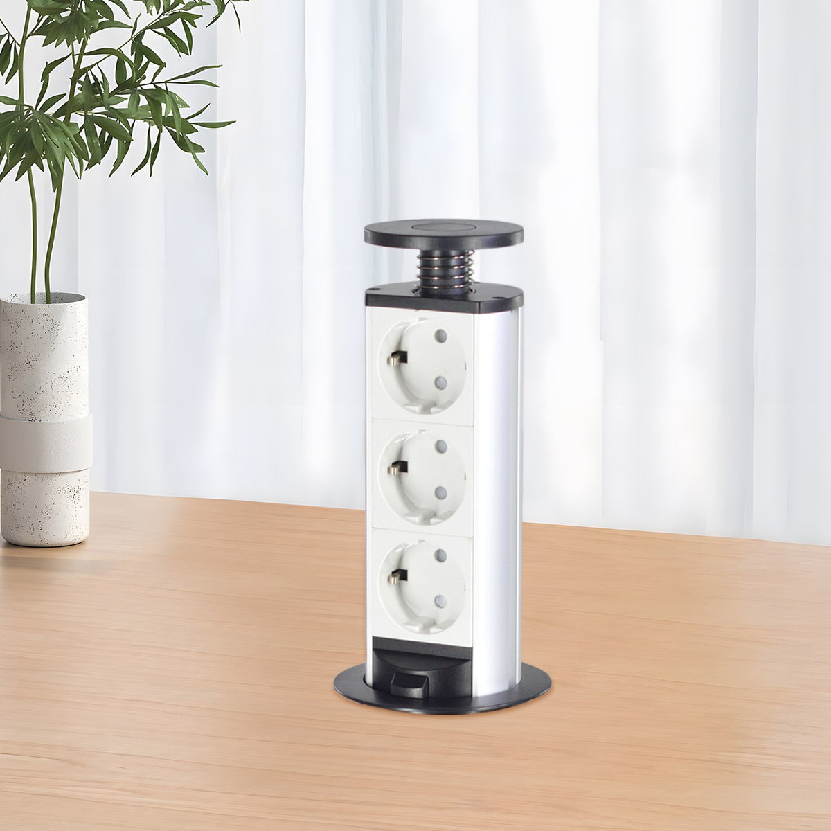 PULL UP DESKOTP SOCKET 3*EU+USB+TYPE-C + SWITCH SOCKET WHITE COLOR
