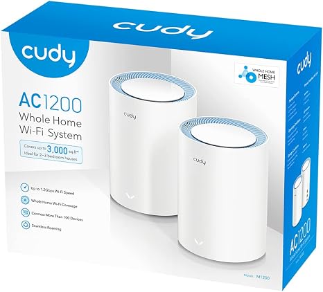 Cudy M1200 2-Pack AC1200 Whole Home Mesh WiFi System, AC1200 Dual Band WiFi Router, Range Extender
